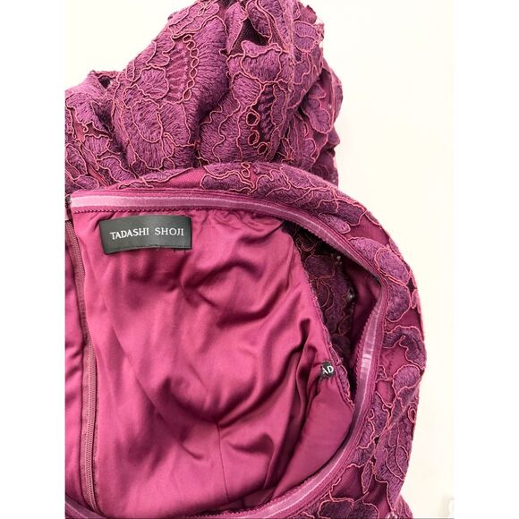 Tadashi Shoji Womens Sangria Embroidered Lace Off Shoulder Evening Gown 6 8 - Picture 5 of 7